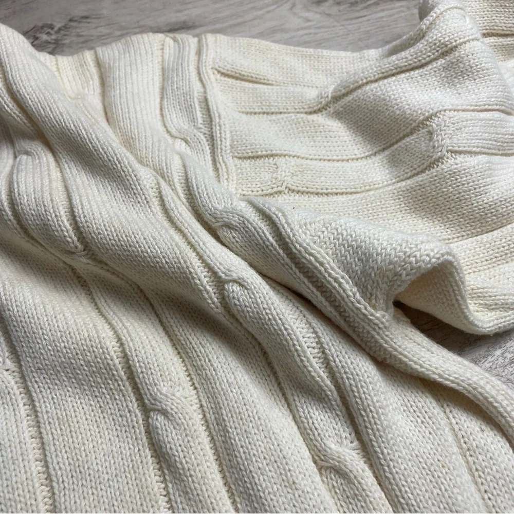 John Ashford VTG 90s Sweater Mens M Cable Knit Cotton NWT White